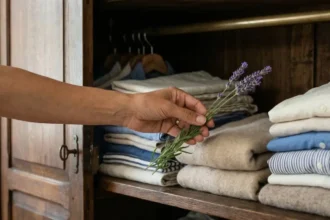 Esconder uma ramita de lavanda no armário 
